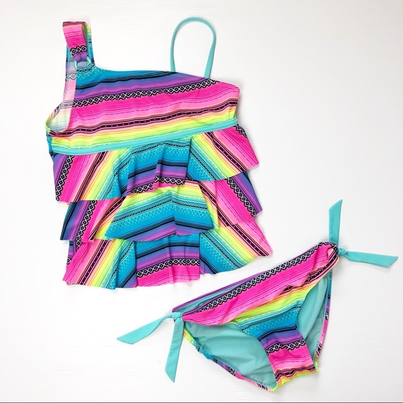 Justice Other - 💜Justice Girls Multi Color Stripe 2piece swimsuit